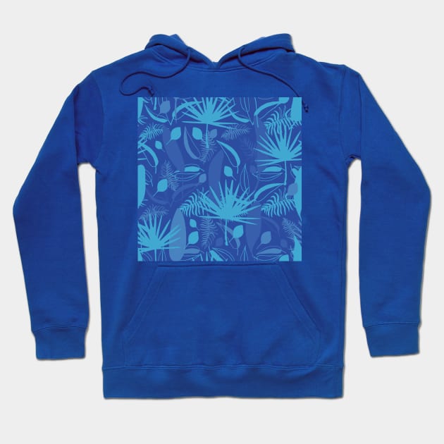 Blue tropical leaves exotic print Hoodie by artverich